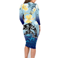 Mother And Baby Dolphins Family Matching Long Sleeve Bodycon Dress and Hawaiian Shirt Hawaii Hibiscus DT02 - Polynesian Pride