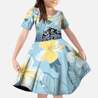 Mother And Baby Dolphins Family Matching Off Shoulder Maxi Dress and Hawaiian Shirt Hawaii Hibiscus DT02 Daughter's Dress Blue - Polynesian Pride