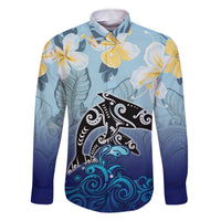 Mother And Baby Dolphins Family Matching Off Shoulder Short Dress and Hawaiian Shirt Hawaii Hibiscus DT02 Dad's Shirt - Long Sleeve Blue - Polynesian Pride