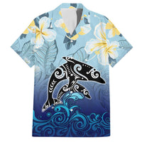Mother And Baby Dolphins Family Matching Tank Maxi Dress and Hawaiian Shirt Hawaii Hibiscus DT02 Dad's Shirt - Short Sleeve Blue - Polynesian Pride