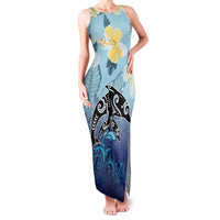 Mother And Baby Dolphins Family Matching Tank Maxi Dress and Hawaiian Shirt Hawaii Hibiscus DT02 Mom's Dress Blue - Polynesian Pride