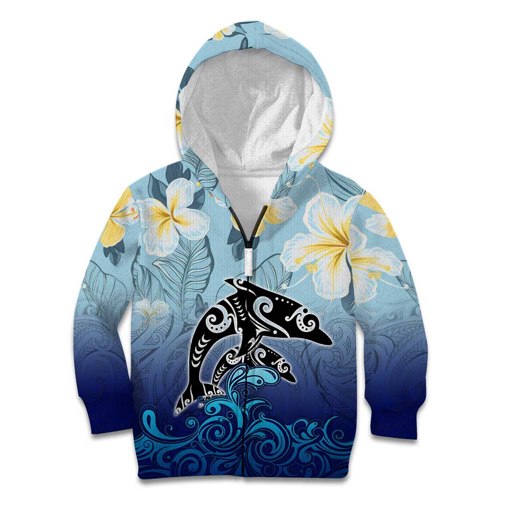 Mother And Baby Dolphins Kid Hoodie Hawaii Hibiscus
