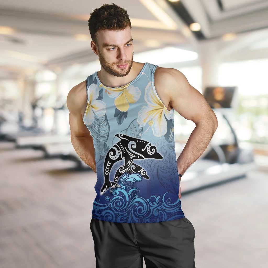 Mother And Baby Dolphins Men Tank Top Hawaii Hibiscus DT02 Blue - Polynesian Pride