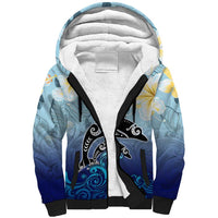 Mother And Baby Dolphins Sherpa Hoodie Hawaii Hibiscus DT02 Unisex Blue - Polynesian Pride
