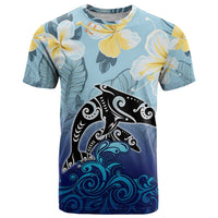 Mother And Baby Dolphins T Shirt Hawaii Hibiscus DT02 Blue - Polynesian Pride