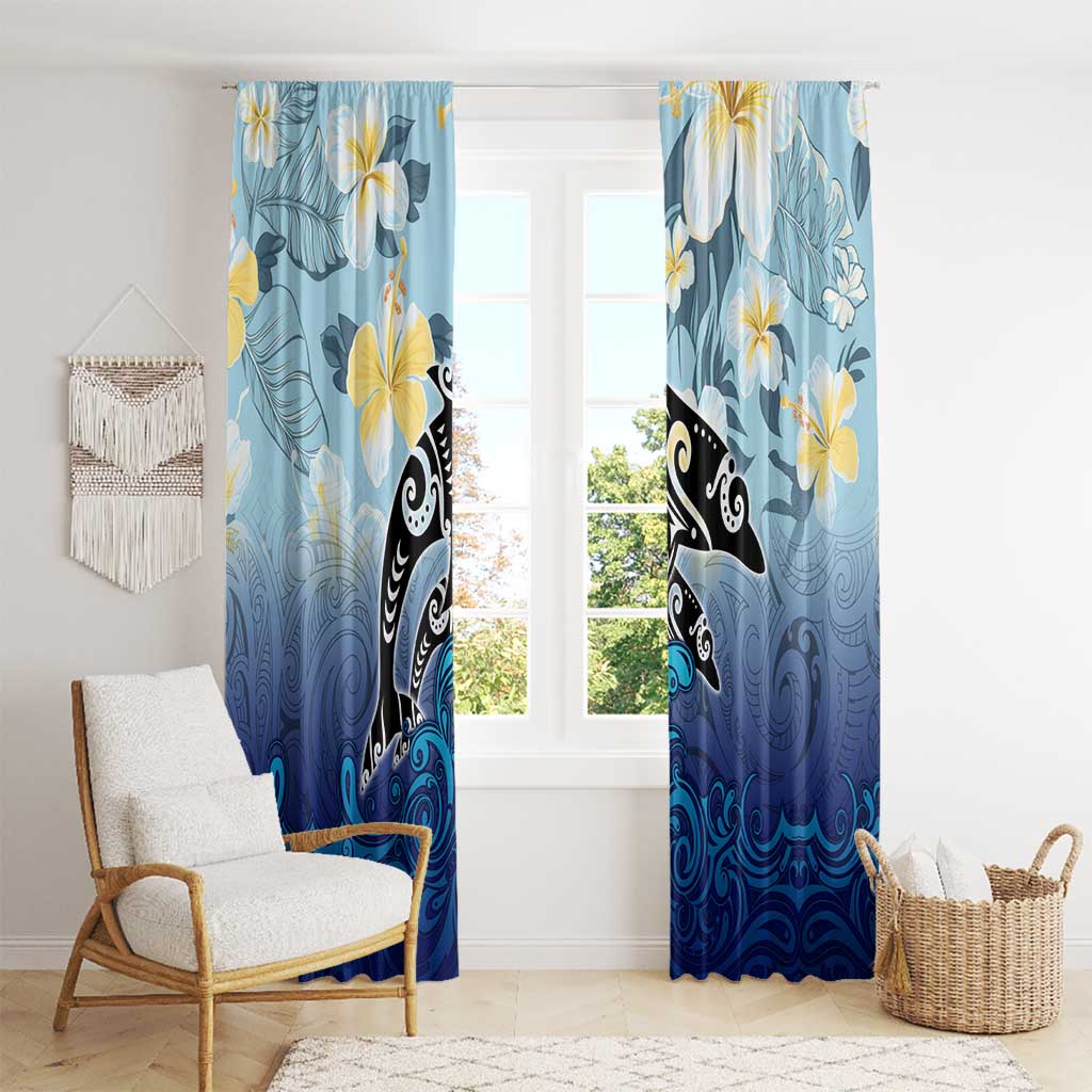 Mother And Baby Dolphins Window Curtain Hawaii Hibiscus DT02 - Polynesian Pride