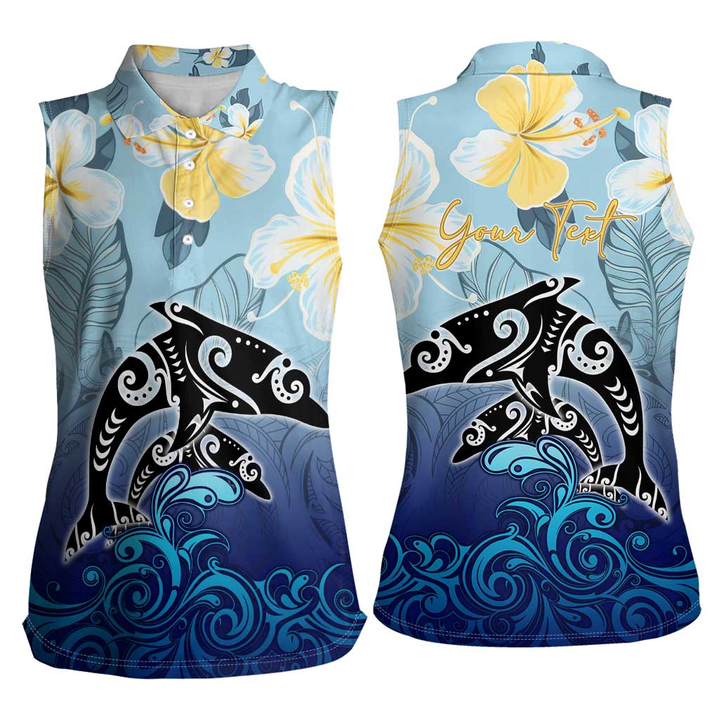 Mother And Baby Dolphins Women Sleeveless Polo Shirt Hawaii Hibiscus DT02 - Polynesian Pride