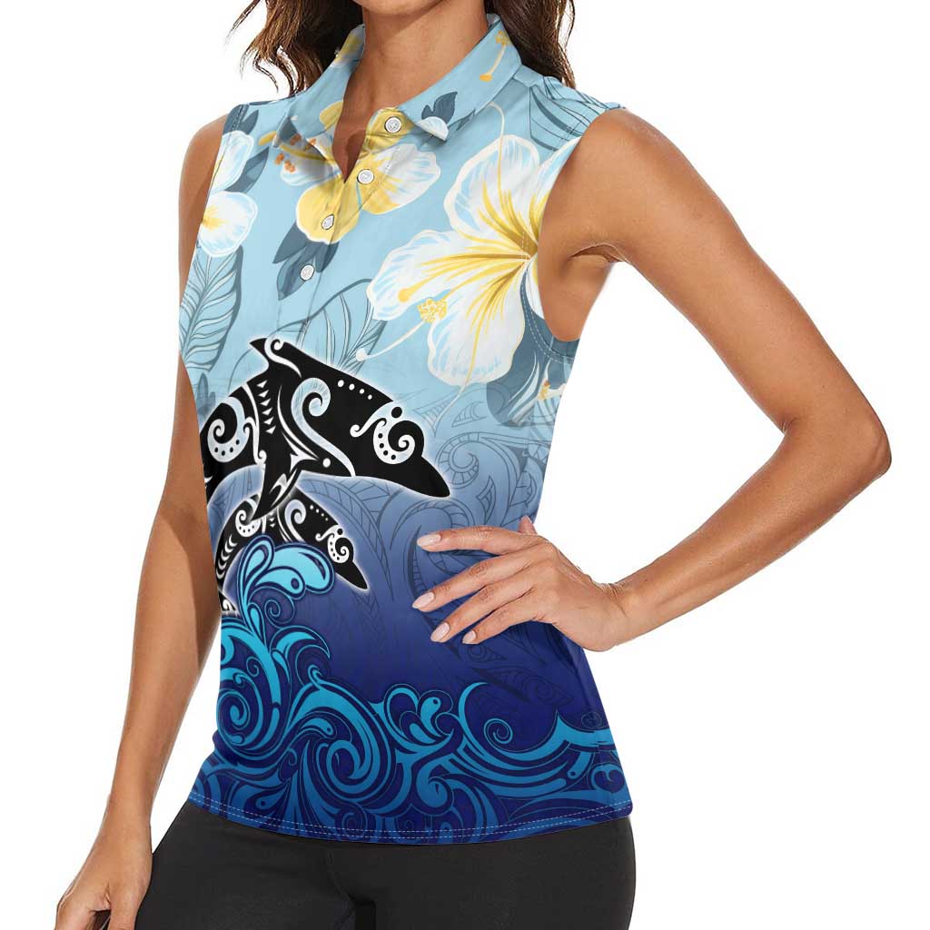 Mother And Baby Dolphins Women Sleeveless Polo Shirt Hawaii Hibiscus DT02 - Polynesian Pride