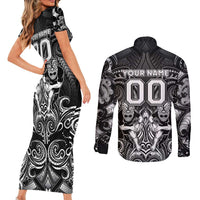 Personalized All Black Couples Matching Short Sleeve Bodycon Dress and Long Sleeve Button Shirt New Zealand Rugby Mascot Maori DT02 - Polynesian Pride