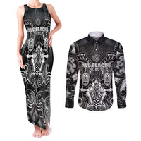 Personalized All Black Couples Matching Tank Maxi Dress and Long Sleeve Button Shirt New Zealand Rugby Mascot Maori DT02 Black - Polynesian Pride