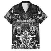 Personalized All Black Family Matching Long Sleeve Bodycon Dress and Hawaiian Shirt New Zealand Rugby Mascot Maori DT02 Dad's Shirt - Short Sleeve Black - Polynesian Pride