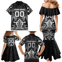 Personalized All Black Family Matching Mermaid Dress and Hawaiian Shirt New Zealand Rugby Mascot Maori DT02 - Polynesian Pride