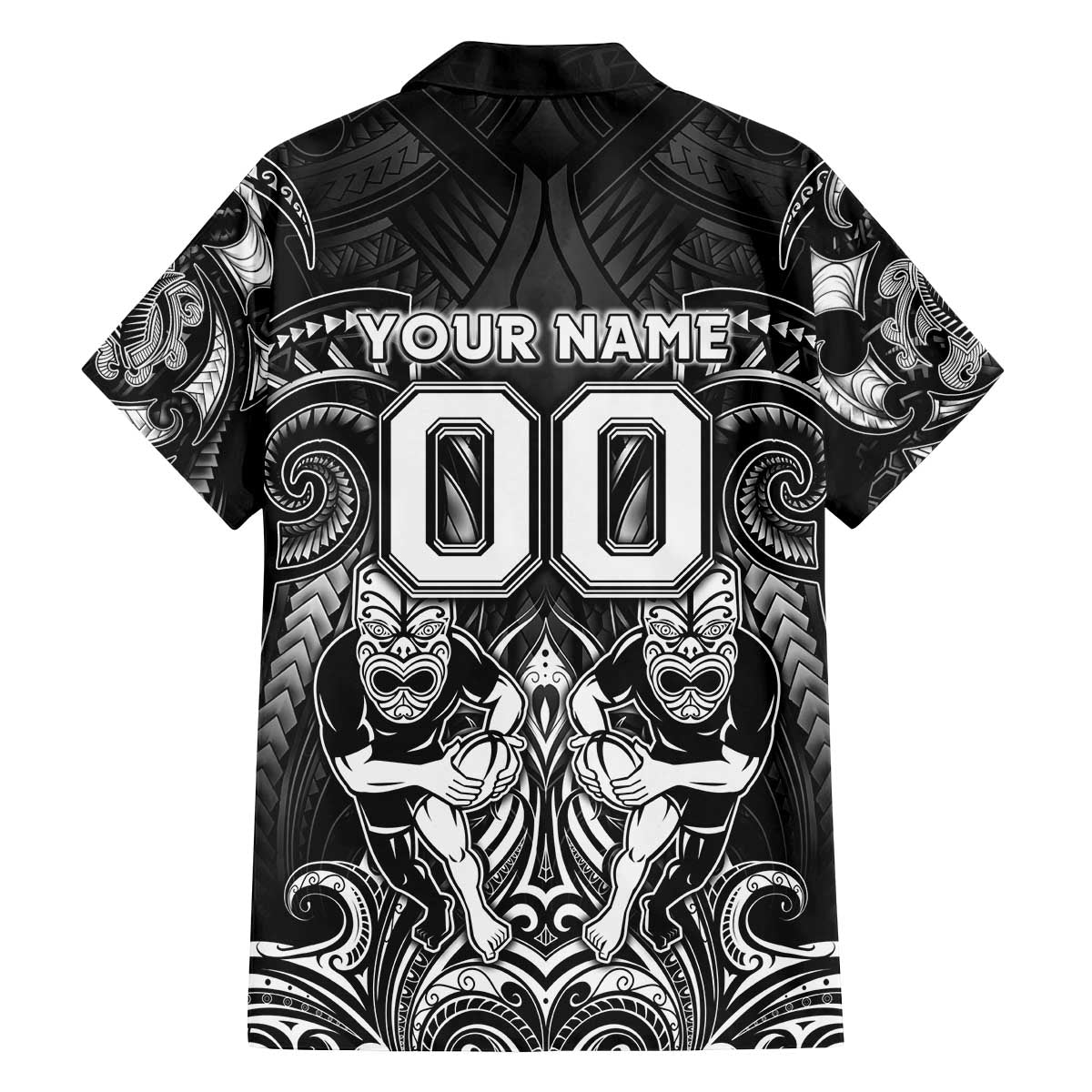 Personalized All Black Family Matching Off The Shoulder Long Sleeve Dress and Hawaiian Shirt New Zealand Rugby Mascot Maori DT02 - Polynesian Pride