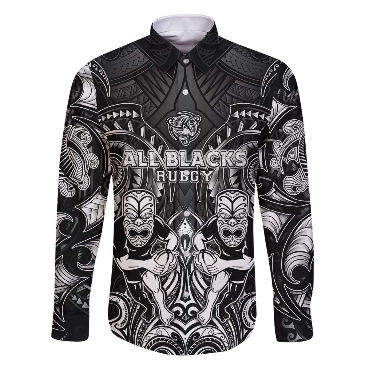 Personalized All Black Family Matching Off The Shoulder Long Sleeve Dress and Hawaiian Shirt New Zealand Rugby Mascot Maori DT02 Dad's Shirt - Long Sleeve Black - Polynesian Pride