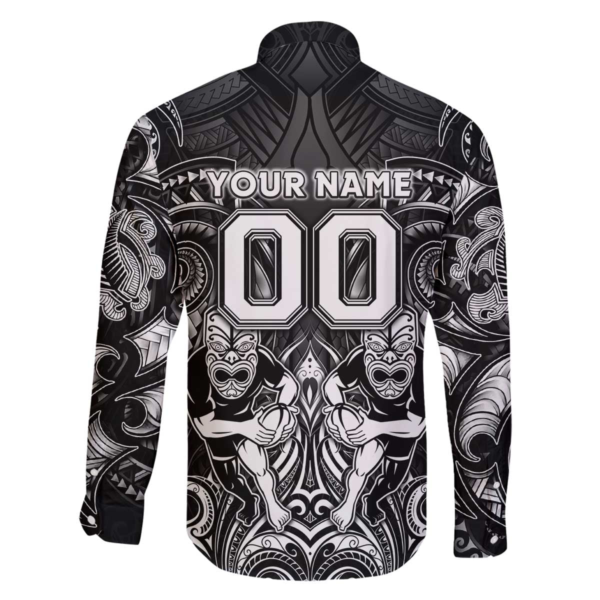 Personalized All Black Family Matching Off The Shoulder Long Sleeve Dress and Hawaiian Shirt New Zealand Rugby Mascot Maori DT02 - Polynesian Pride