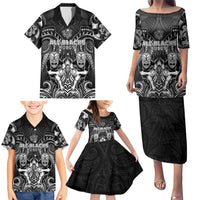 Personalized All Black Family Matching Puletasi and Hawaiian Shirt New Zealand Rugby Mascot Maori DT02 - Polynesian Pride