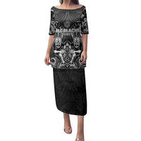 Personalized All Black Family Matching Puletasi and Hawaiian Shirt New Zealand Rugby Mascot Maori DT02 Mom's Dress Black - Polynesian Pride