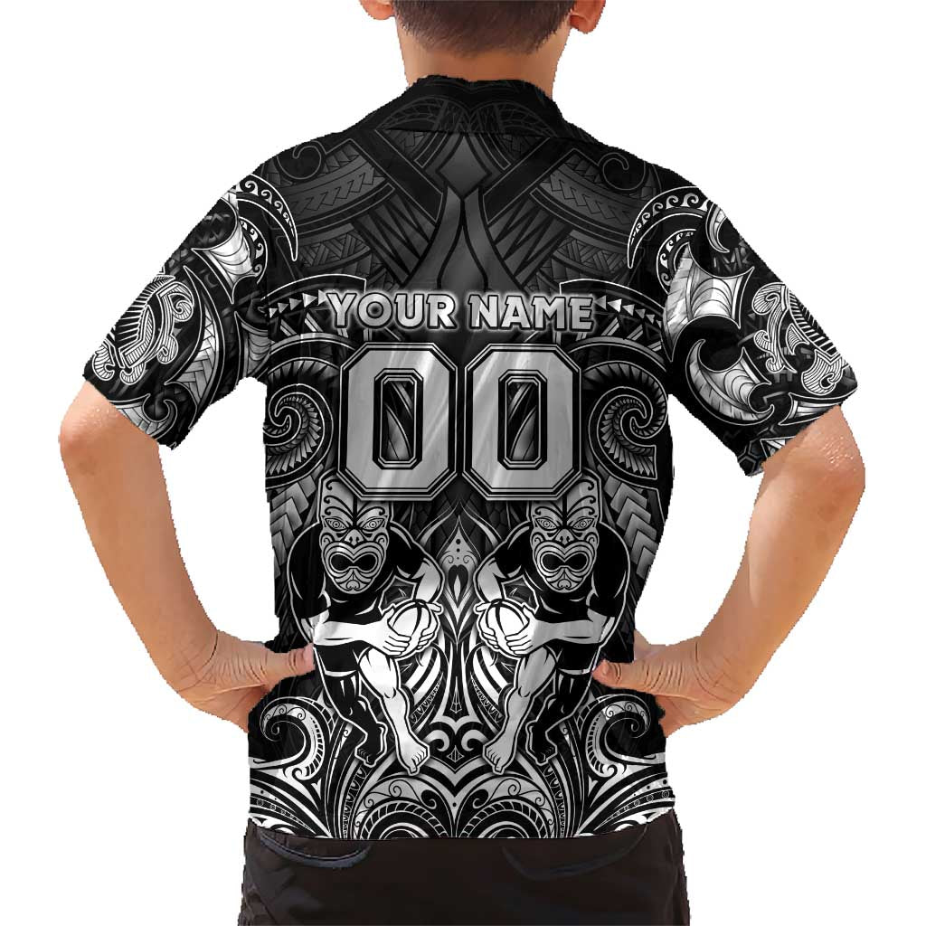 Personalized All Black Family Matching Short Sleeve Bodycon Dress and Hawaiian Shirt New Zealand Rugby Mascot Maori DT02 - Polynesian Pride