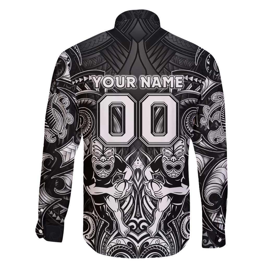Personalized All Black Family Matching Short Sleeve Bodycon Dress and Hawaiian Shirt New Zealand Rugby Mascot Maori DT02 - Polynesian Pride
