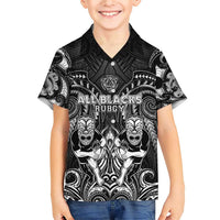 Personalized All Black Family Matching Short Sleeve Bodycon Dress and Hawaiian Shirt New Zealand Rugby Mascot Maori DT02 Son's Shirt Black - Polynesian Pride