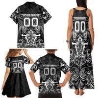 Personalized All Black Family Matching Tank Maxi Dress and Hawaiian Shirt New Zealand Rugby Mascot Maori DT02 - Polynesian Pride