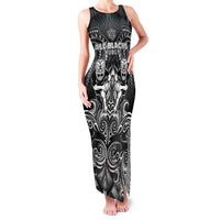 Personalized All Black Family Matching Tank Maxi Dress and Hawaiian Shirt New Zealand Rugby Mascot Maori DT02 Mom's Dress Black - Polynesian Pride