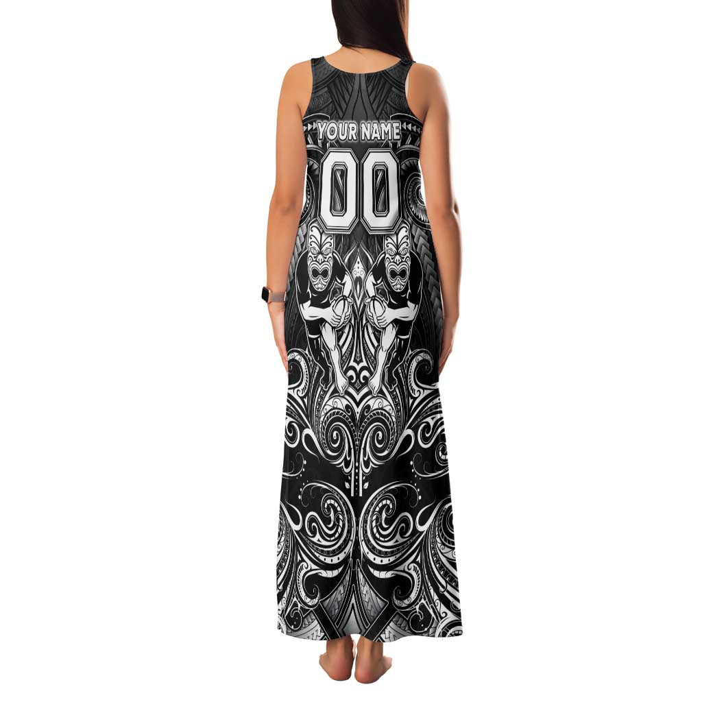 Personalized All Black Family Matching Tank Maxi Dress and Hawaiian Shirt New Zealand Rugby Mascot Maori DT02 - Polynesian Pride