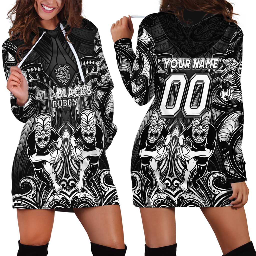 Personalized All Black Hoodie Dress New Zealand Rugby Mascot Maori DT02 - Polynesian Pride