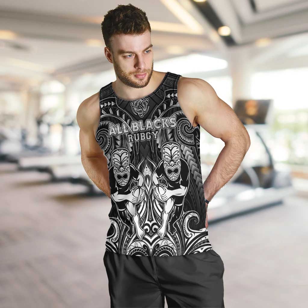 Personalized All Black Men Tank Top New Zealand Rugby Mascot Maori DT02 Black - Polynesian Pride