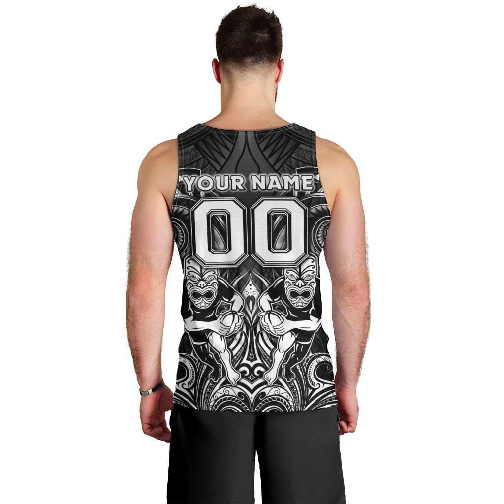 Personalized All Black Men Tank Top New Zealand Rugby Mascot Maori DT02 - Polynesian Pride