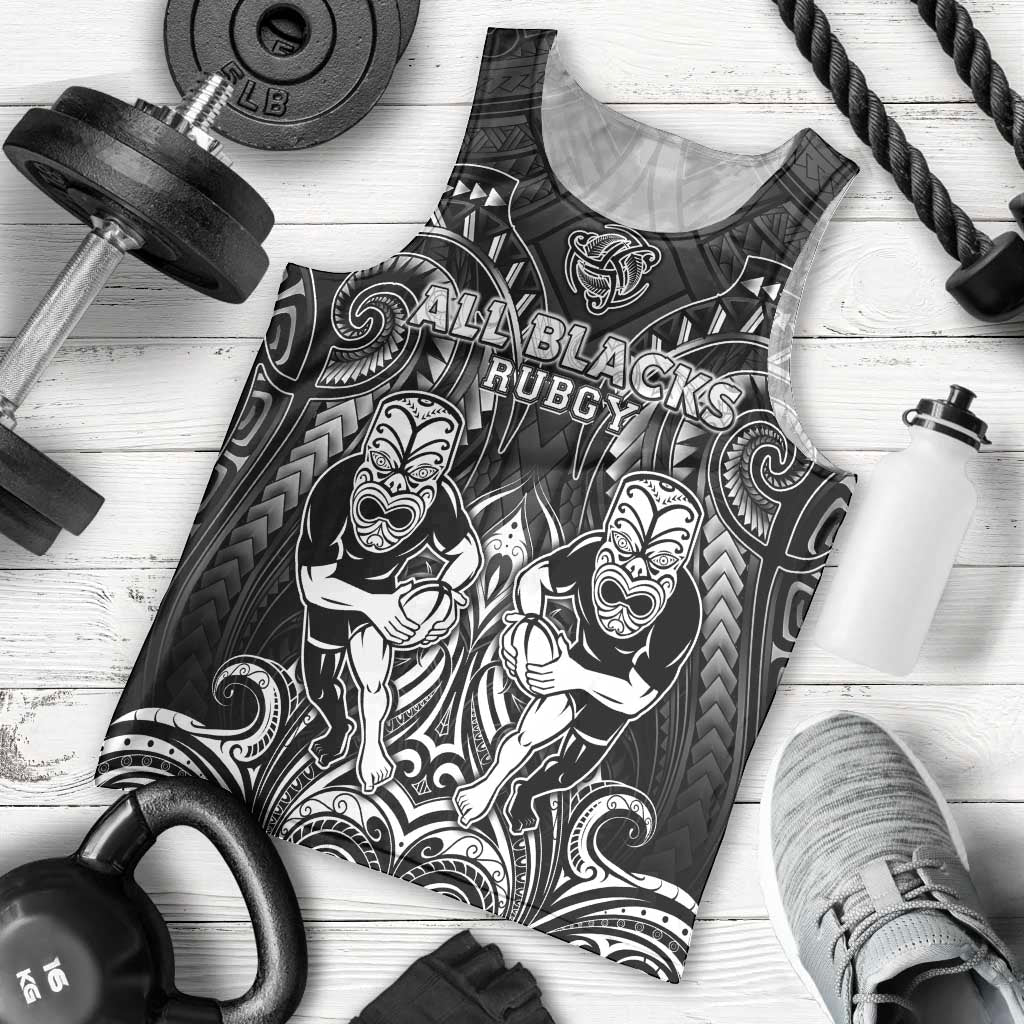 Personalized All Black Men Tank Top New Zealand Rugby Mascot Maori DT02 - Polynesian Pride