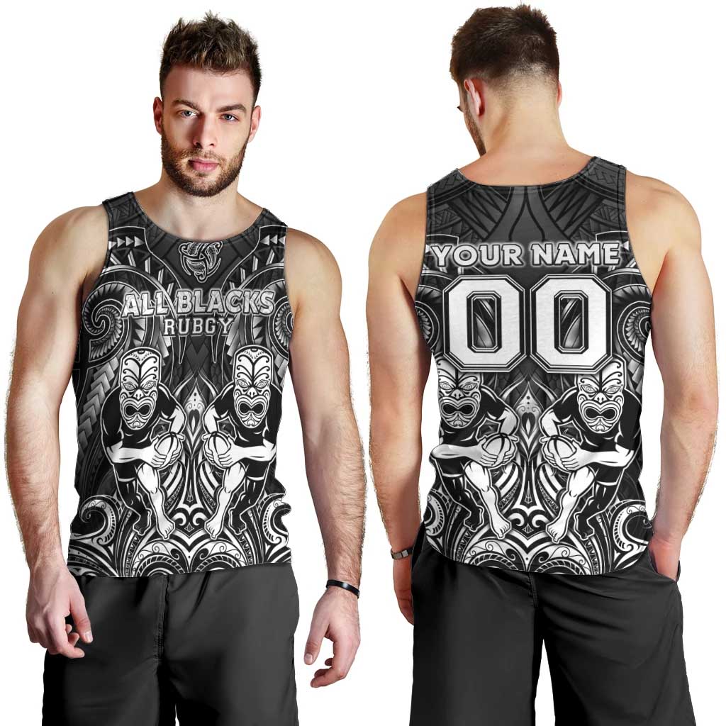 Personalized All Black Men Tank Top New Zealand Rugby Mascot Maori DT02 - Polynesian Pride