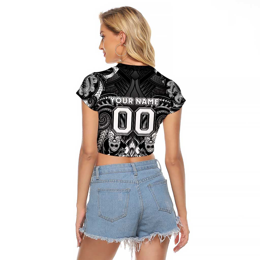 Personalized All Black Raglan Cropped T Shirt New Zealand Rugby Mascot Maori
