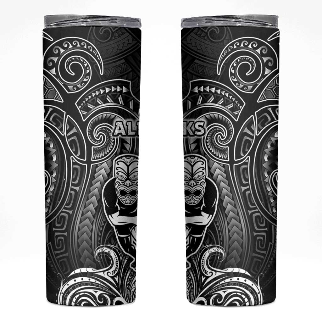 All Black Skinny Tumbler New Zealand Rugby Mascot Maori DT02 Black - Polynesian Pride