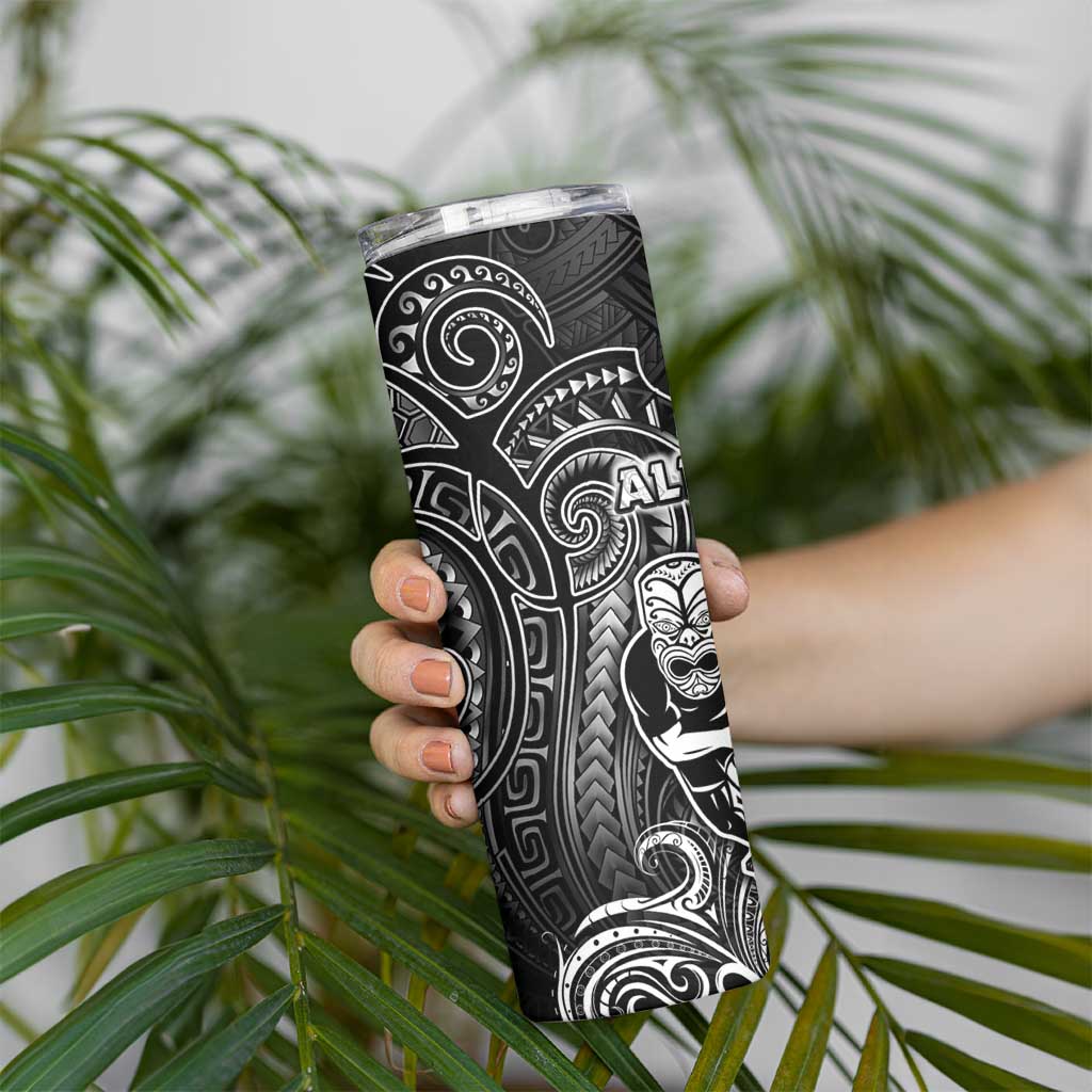 All Black Skinny Tumbler New Zealand Rugby Mascot Maori DT02 - Polynesian Pride
