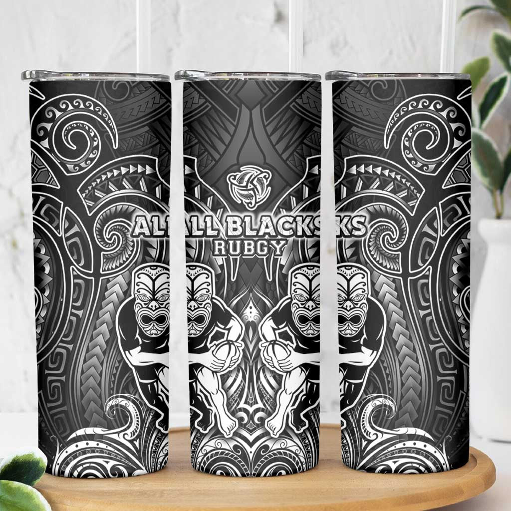 All Black Skinny Tumbler New Zealand Rugby Mascot Maori DT02 - Polynesian Pride