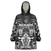 Personalized All Black Wearable Blanket Hoodie New Zealand Rugby Mascot Maori DT02 One Size Black - Polynesian Pride