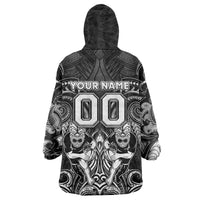 Personalized All Black Wearable Blanket Hoodie New Zealand Rugby Mascot Maori DT02 - Polynesian Pride