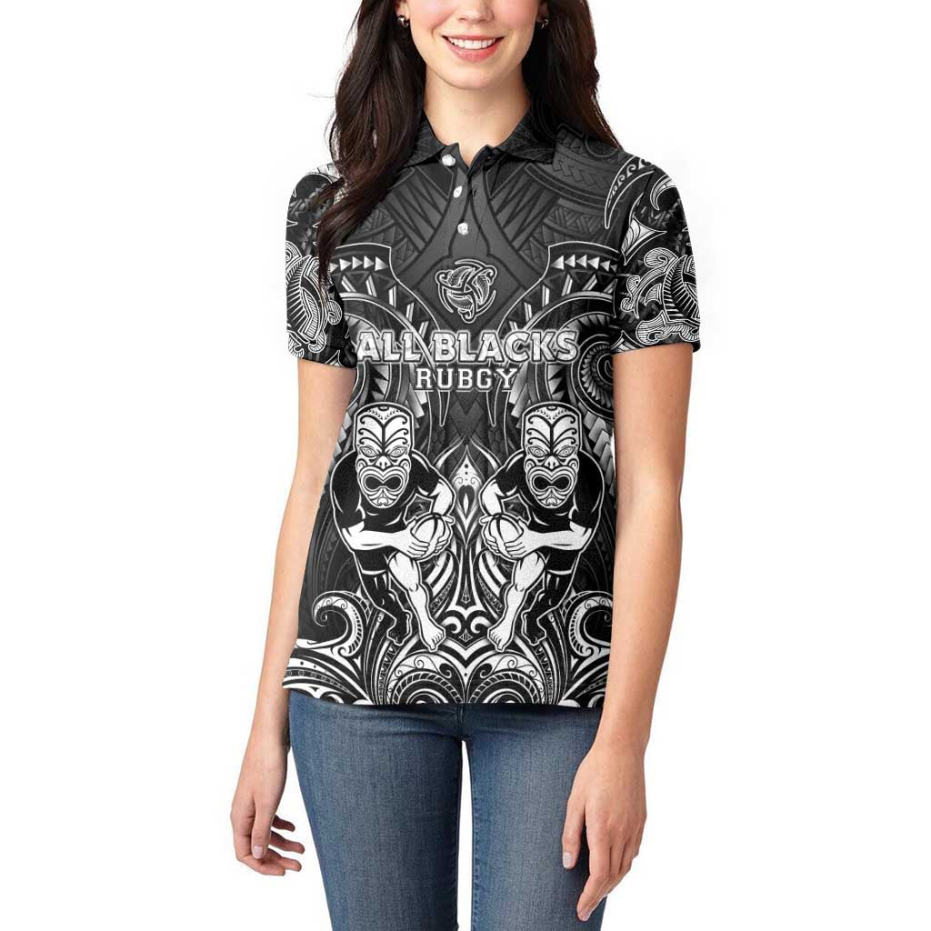 Personalized All Black Women Polo Shirt New Zealand Rugby Mascot Maori