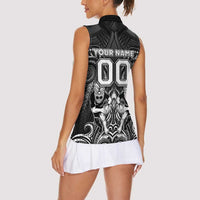 Personalized All Black Women Sleeveless Polo Shirt New Zealand Rugby Mascot Maori DT02 - Polynesian Pride