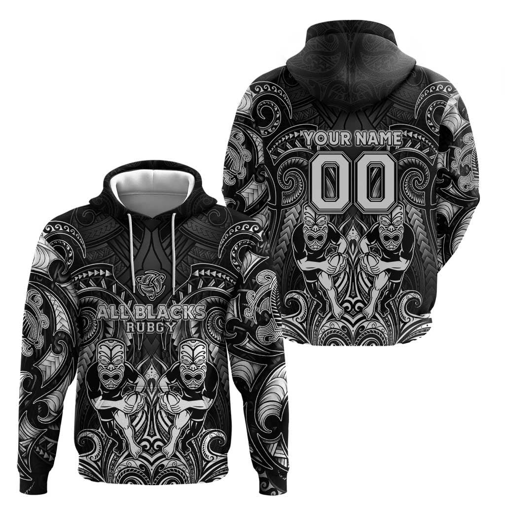 Personalized All Black Zip Hoodie New Zealand Rugby Mascot Maori