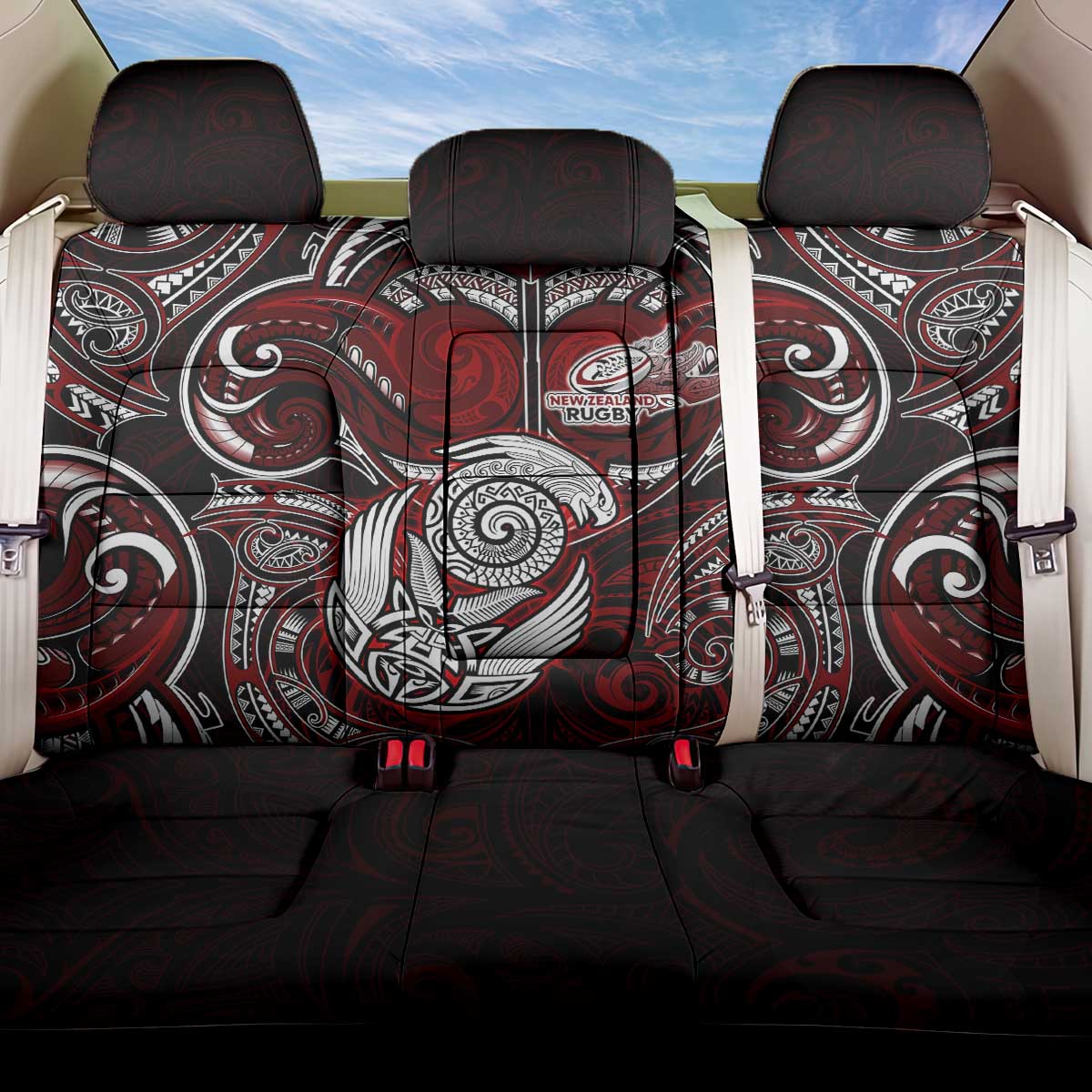 New Zealand Aotearoa Rugby Back Car Seat Cover Maori Fern Tattoo Art DT02 One Size Red - Polynesian Pride
