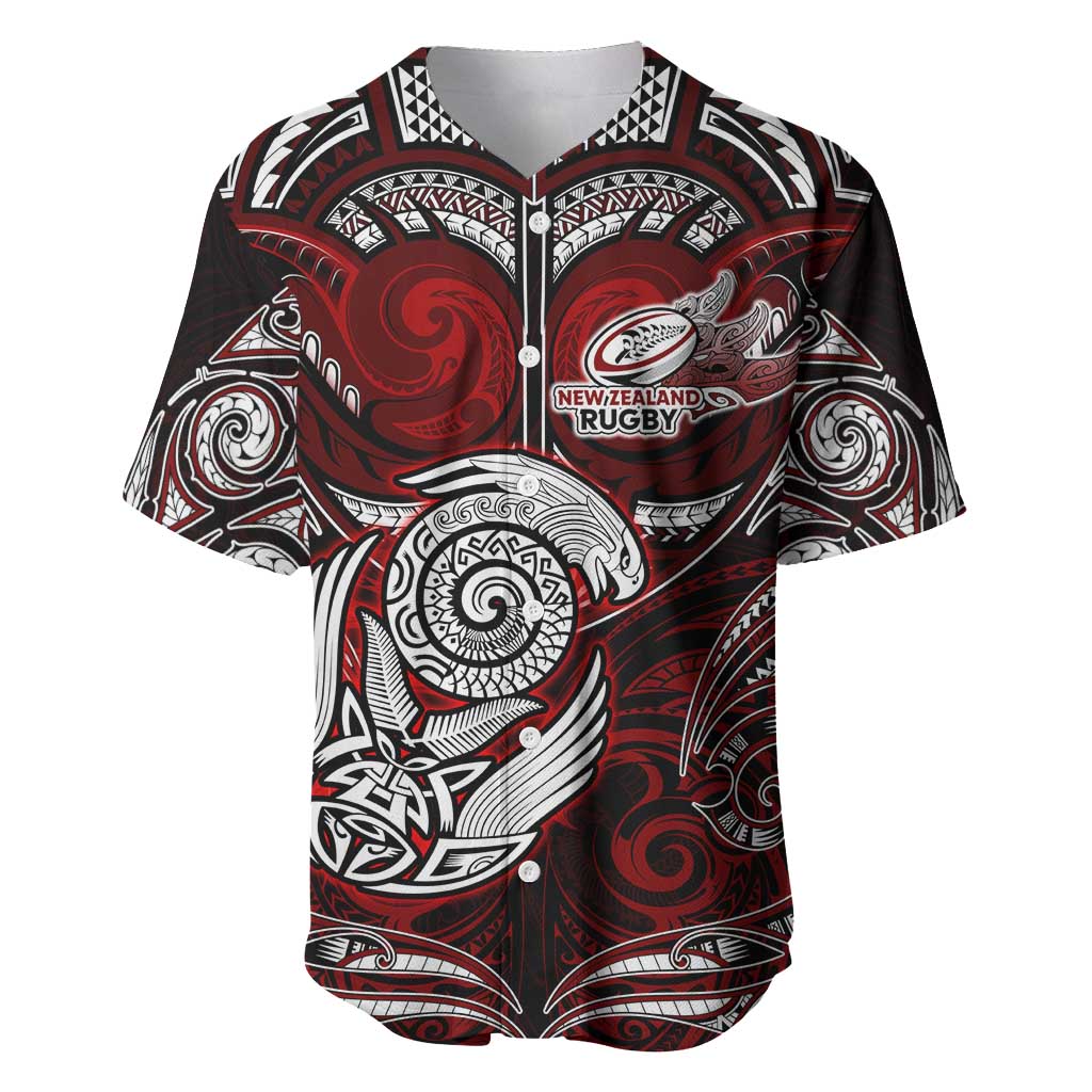 Personalized New Zealand Aotearoa Rugby Baseball Jersey Maori Fern Tattoo Art DT02 Red - Polynesian Pride