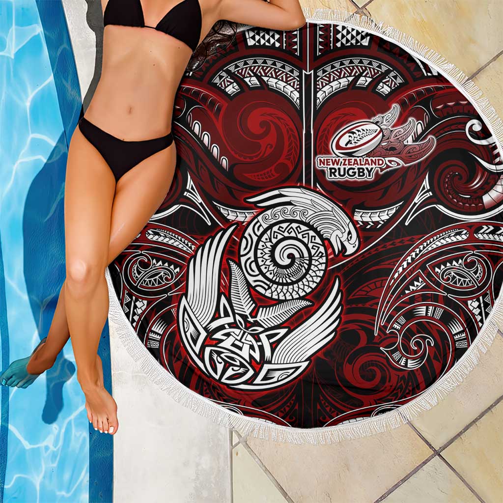 New Zealand Aotearoa Rugby Beach Blanket Maori Fern Tattoo Art DT02 - Polynesian Pride