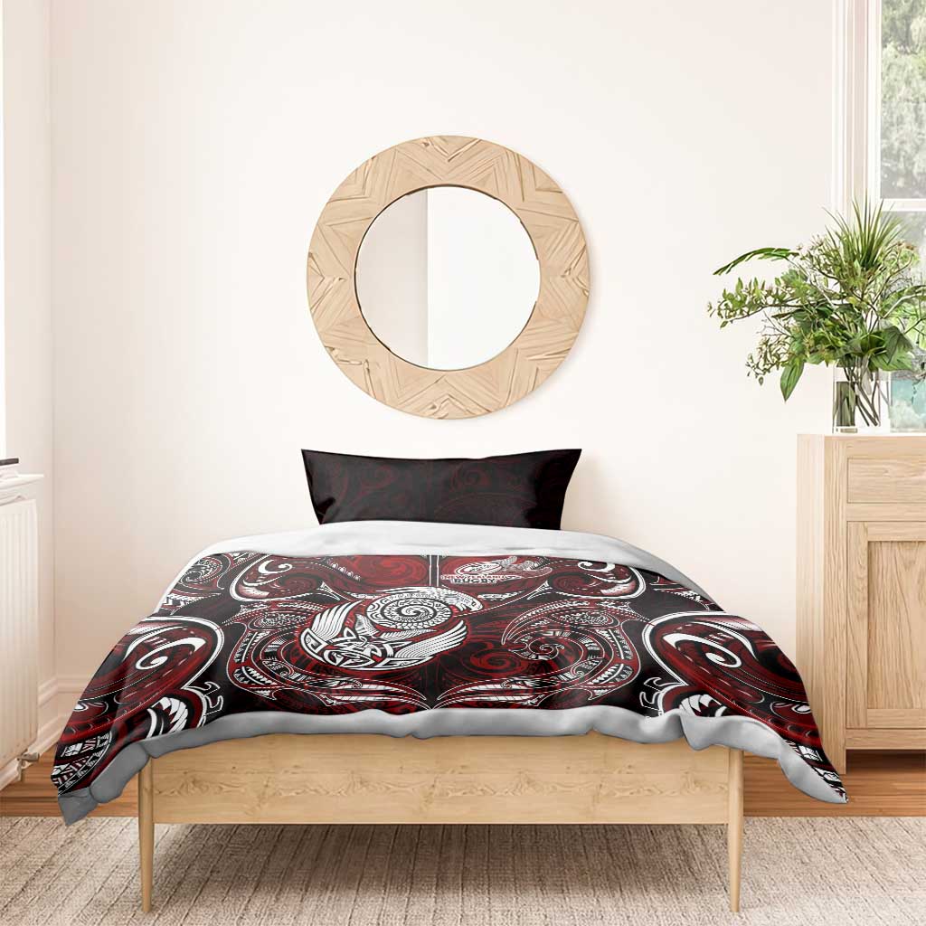 New Zealand Aotearoa Rugby Bedding Set Maori Fern Tattoo Art