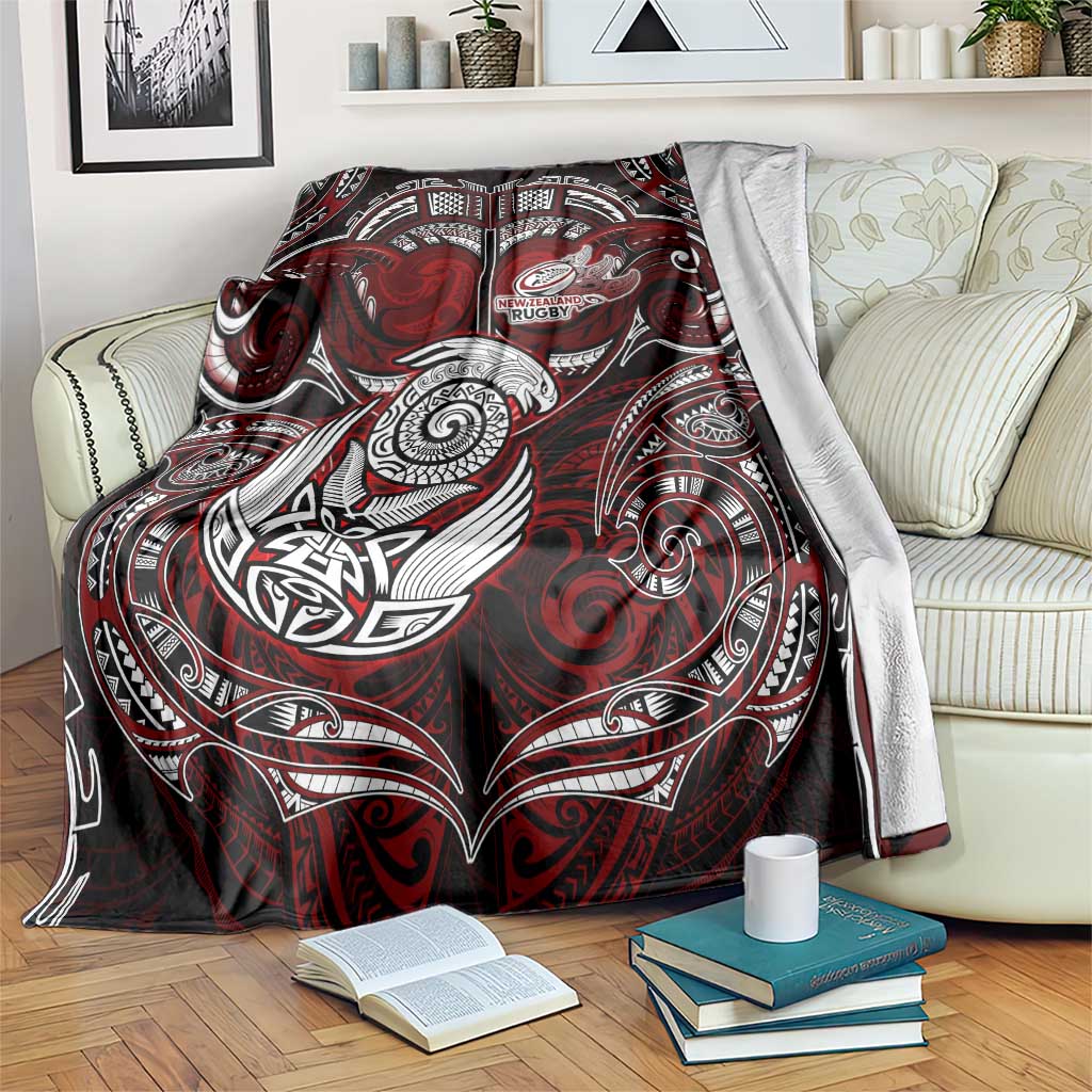 New Zealand Aotearoa Rugby Blanket Maori Fern Tattoo Art DT02 Red - Polynesian Pride