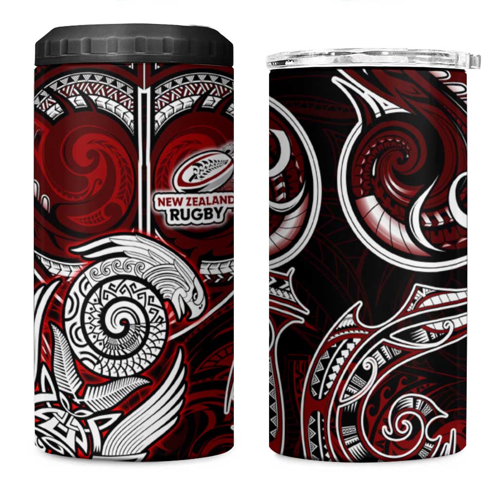New Zealand Aotearoa Rugby 4 in 1 Can Cooler Tumbler Maori Fern Tattoo Art DT02 One Size: 16 oz Red - Polynesian Pride