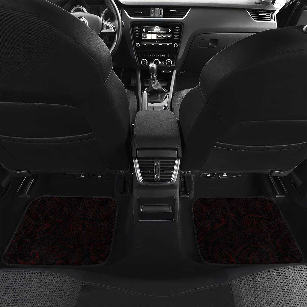 New Zealand Aotearoa Rugby Car Mats Maori Fern Tattoo Art DT02 Set 2pcs - Back Red - Polynesian Pride