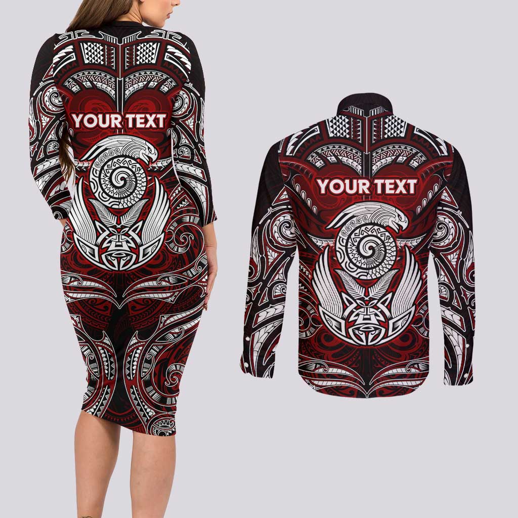 Personalized New Zealand Aotearoa Rugby Couples Matching Long Sleeve Bodycon Dress and Long Sleeve Button Shirt Maori Fern Tattoo Art DT02 - Polynesian Pride