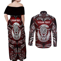 Personalized New Zealand Aotearoa Rugby Couples Matching Off Shoulder Maxi Dress and Long Sleeve Button Shirt Maori Fern Tattoo Art DT02 - Polynesian Pride